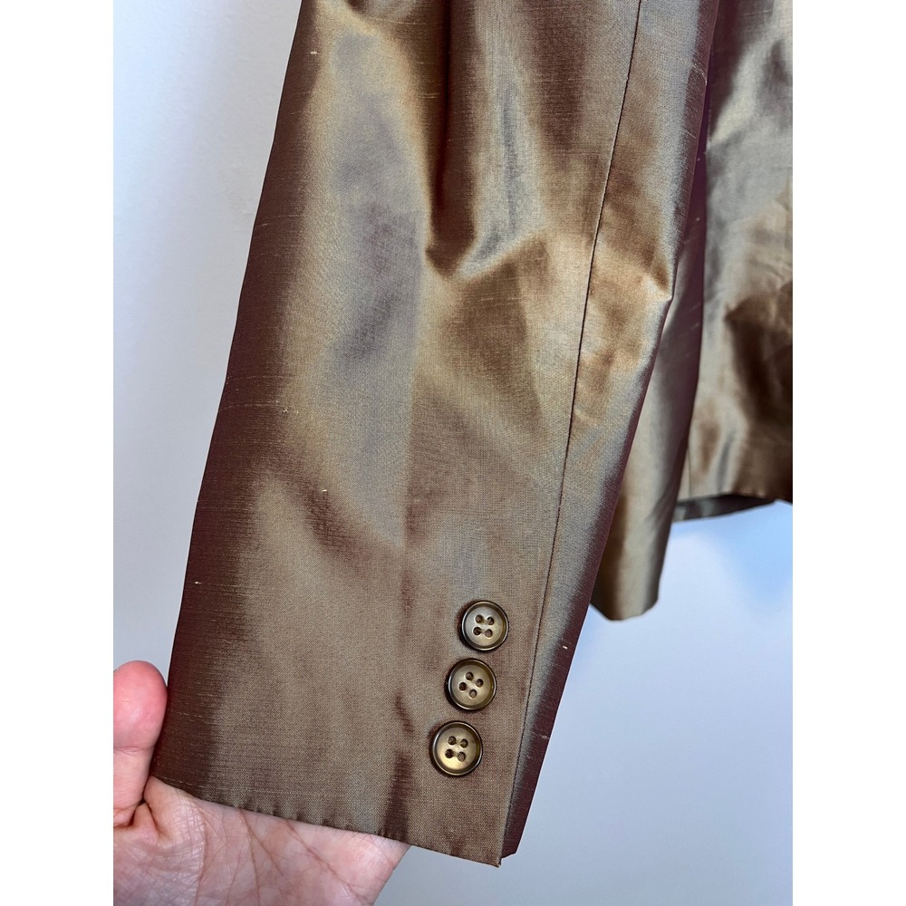 Alfani Womens 100% Silk‎ Blazer Jacket Bronze Gold Iridescent Size 12 WPL 8046 - Picture 6 of 11